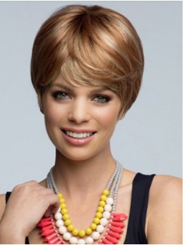 Short Straight Capless Human Hair Wigs With Bangs ...