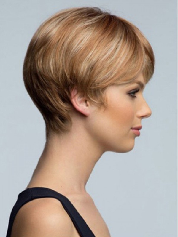 Short Straight Capless Human Hair Wigs With Bangs 8 Inches