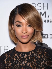 Jourdan Dunn Short Bob Style Lace Front Human Hair Wigs With Side Bangs 10 Inches