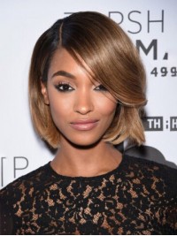 Jourdan Dunn Short Bob Style Lace Front Human Hair Wigs With Side Bangs 10 Inches