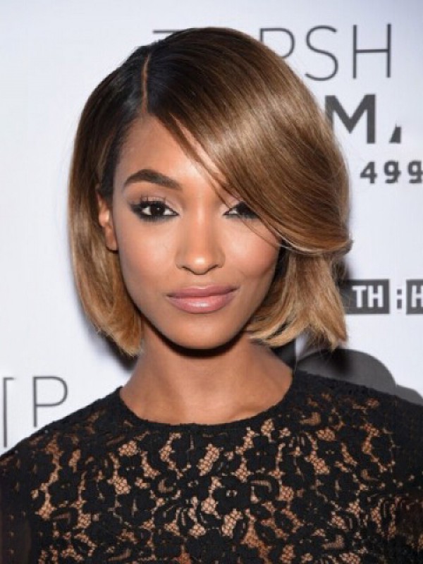 Jourdan Dunn Short Bob Style Lace Front Human Hair Wigs With Side Bangs 10 Inches