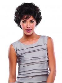 Layered Capless Short Curly Human Hair Wig With Bangs 8 Inches