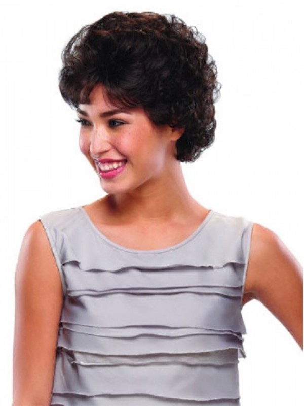 Layered Capless Short Curly Human Hair Wig With Bangs 8 Inches