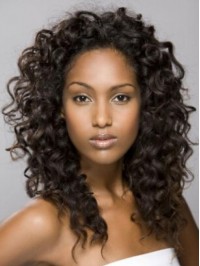 Capless Curly Long Human Hair Wigs Without Bangs 18 Inches