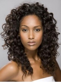 Capless Curly Long Human Hair Wigs Without Bangs 18 Inches
