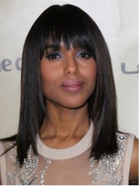 Kerry Washington Medium Straight Capless Human Hair Wigs With Bangs 14 Inches