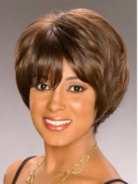 Layered Short Straight Capless Synthetic Wig With Bangs 6 Inches