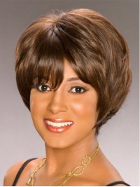 Layered Short Straight Capless Synthetic Wig With Bangs 6 Inches