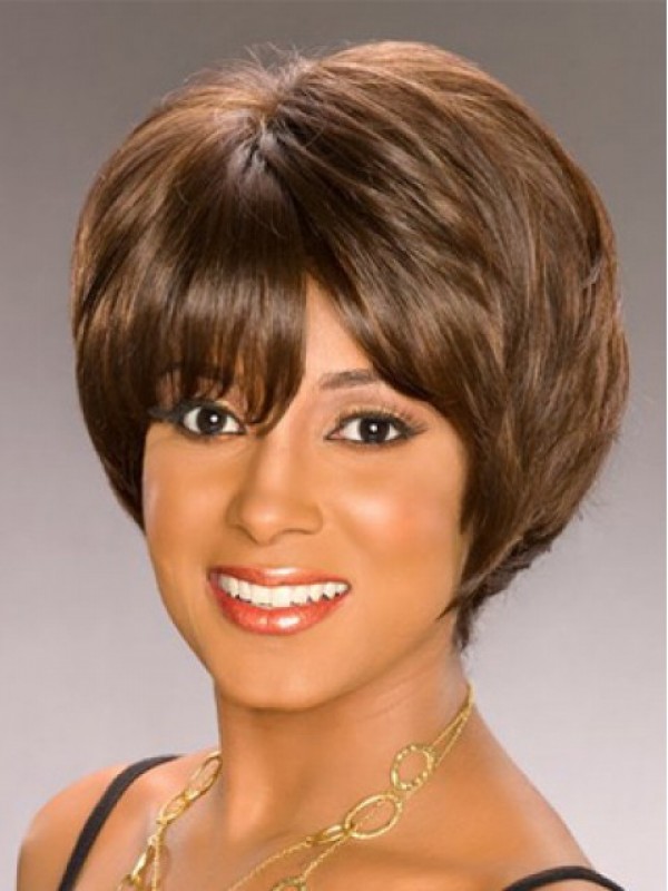 Layered Short Straight Capless Synthetic Wig With Bangs 6 Inches