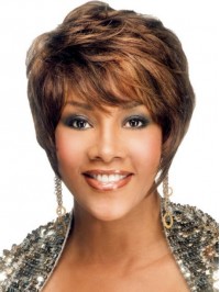 Layered Short Straight Capless Synthetic Wig With Bangs 6 Inches