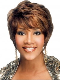 Layered Short Straight Capless Synthetic Wig With Bangs 6 Inches