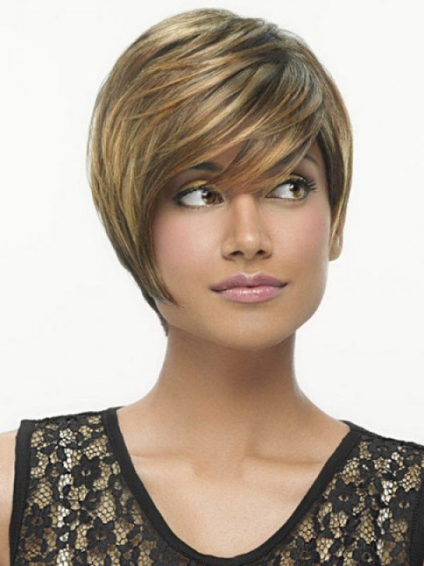 Ombre Short Straight Capless Synthetic Wig With Bangs 6 Inches