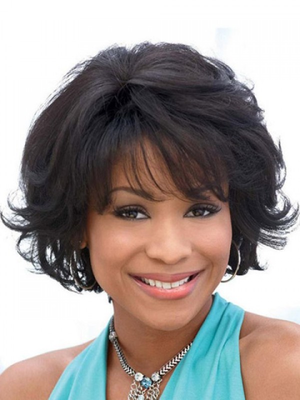 Layered Short Wavy Synthetic Capless Wig With Bangs 8 Inches