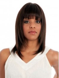 Medium Straight Capless Human Hair Wigs With Bangs 14 Inches