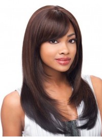 Layered Long Straight Lace Front Synthetic Wig With Bangs 20 Inches