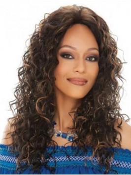 Ombre Long Curly Lace Front Human Hair Wig Without...