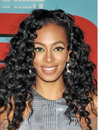 Black Long Curly Synthetic Lace Front Wig With Side Bangs 18 Inches