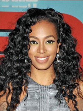 Black Long Curly Synthetic Lace Front Wig With Sid...