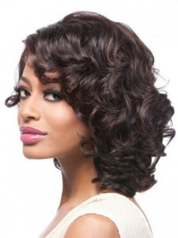 Medium Wavy Capless Synthetic Wig With Side Bangs 14 Inches