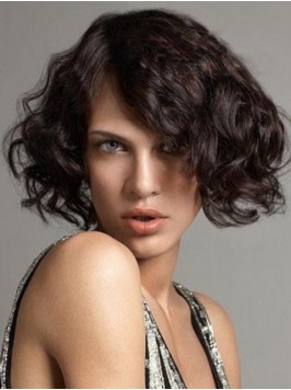 Short Wavy Lace Front Human Hair Wig With Side Ban...