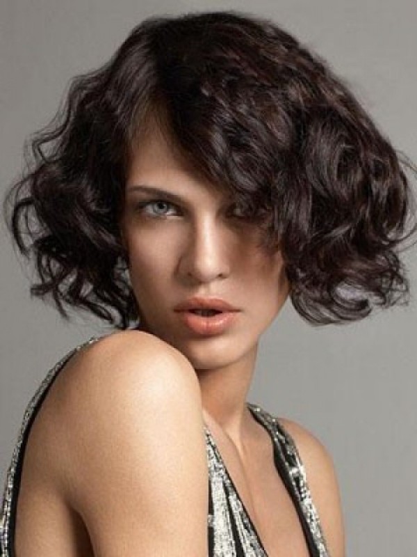 Short Wavy Lace Front Human Hair Wig With Side Bangs 10 Inches