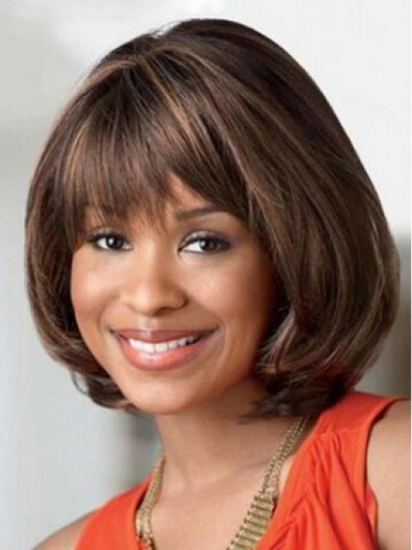 Layered Short Straight Capless Synthetic Wigs With Bangs 10 Inches