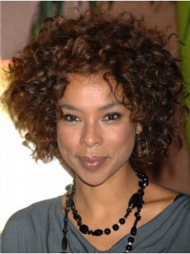 Brown Afro-Hair Short Curly Capless Human Hair Wig...