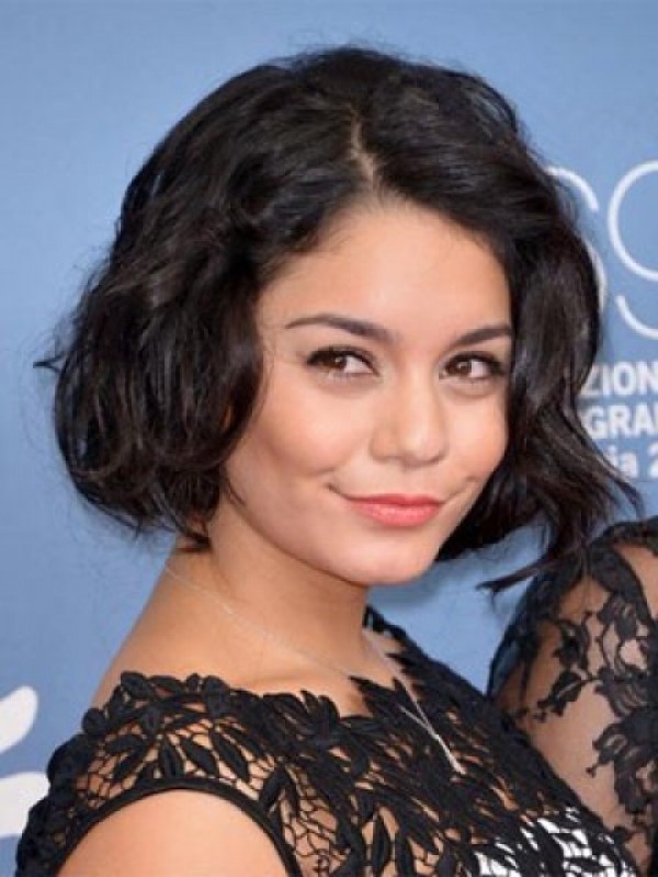 Vanessa Hudgens Short Wavy Lace Front Human Hair Wig With Side Bangs 10 Inches