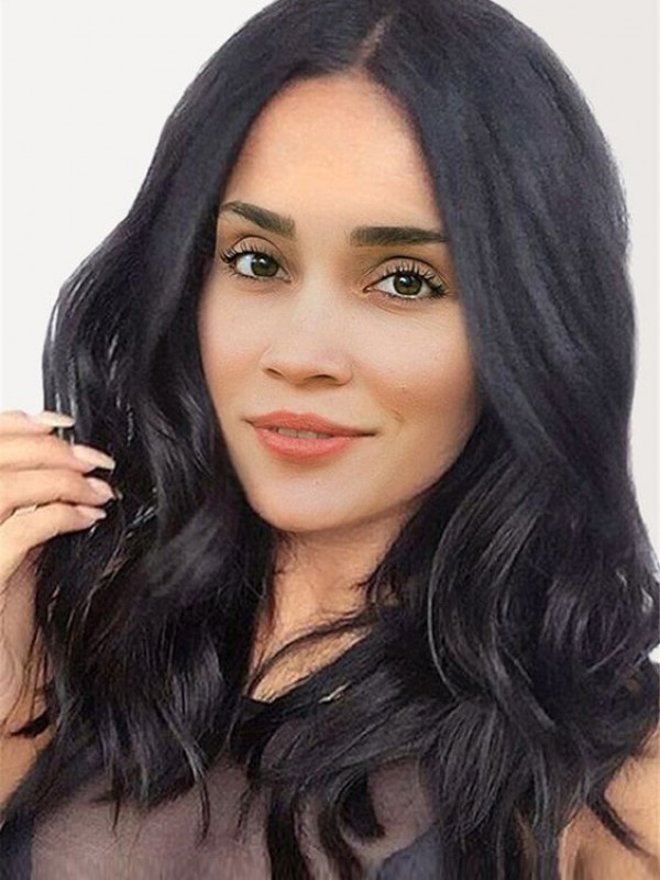 Black Wavy Medium Lace Front Human Hair Wig