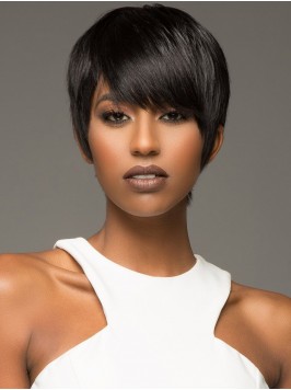 Black Short Stright Human Hair Wigs