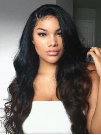 Black Long Wavy Human Hair Lace Front Wigs