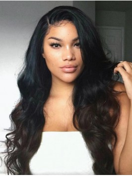 Black Long Wavy Human Hair Lace Front Wigs