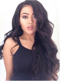 Long Black Wavy Brazilian Human Hair Wigs