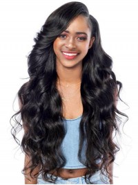 Black Long Wavy Lace Front Human Hair Wigs