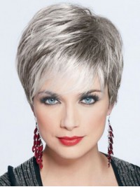 Joan Collins Short Straight Synthetic Gray Wigs 6 Inches