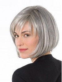 Lace Front Gray Short Straight Synthetic Wigs 10 Inches