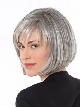 Lace Front Gray Short Straight Synthetic Wigs 10 I...