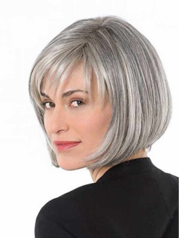 Lace Front Gray Short Straight Synthetic Wigs 10 Inches