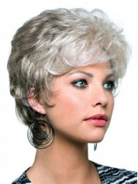 Capless Short Wavy Synthetic Gray Wigs 6 Inches