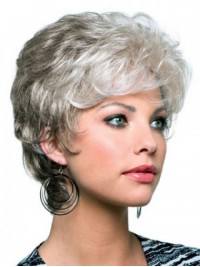 Capless Short Wavy Synthetic Gray Wigs 6 Inches