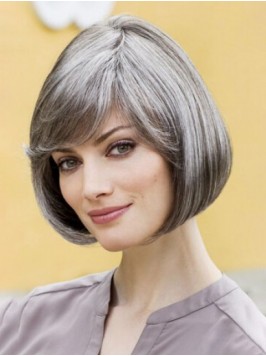 Capless Gray Short Straight Synthetic Wigs 10 Inch...