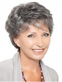 Capless Gray Short Wavy Synthetic Hair Wigs 6 Inches