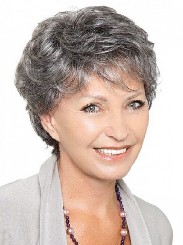 Capless Gray Short Wavy Synthetic Hair Wigs 6 Inches
