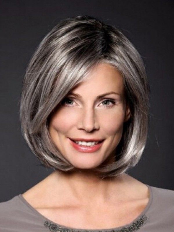 Capless Gray Medium Straight Synthetic Wigs 12 Inches