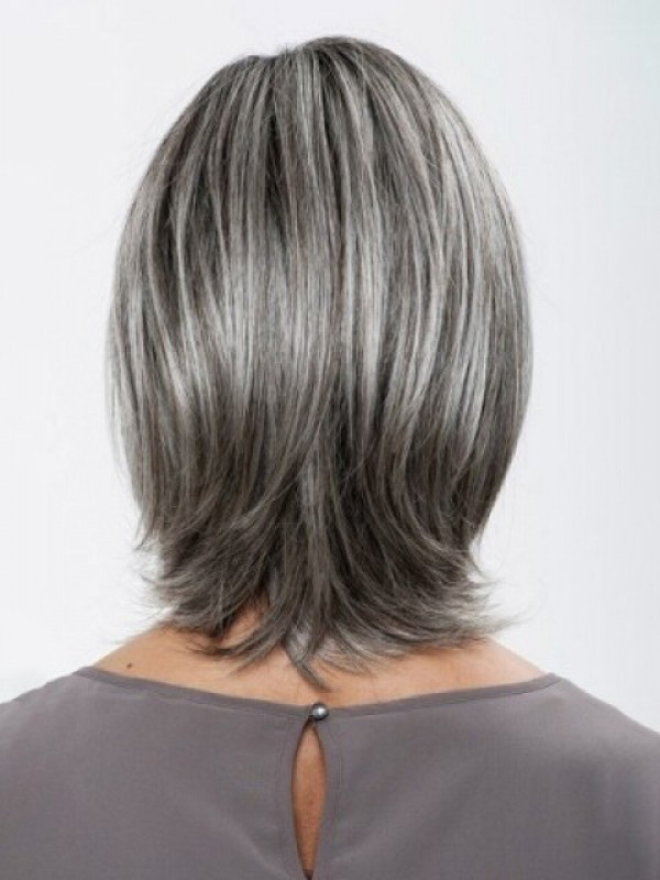 Capless Gray Medium Straight Synthetic Wigs 12 Inches