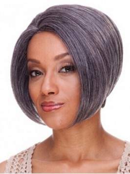 Lace Front Short Striaght Gray Synthetic Wigs 8 In...