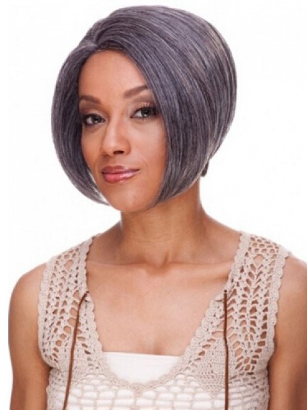 Lace Front Short Striaght Gray Synthetic Wigs 8 Inches