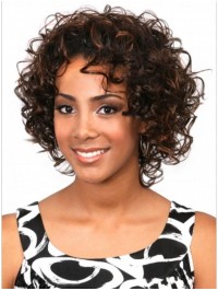 Brown Curly Chin Length Human Hair Wigs & Half Wigs