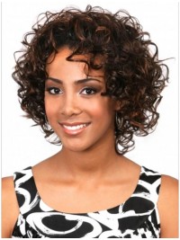Brown Curly Chin Length Human Hair Wigs & Half Wigs