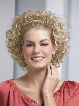 Blonde Curly Chin Length Human Hair Wigs & Hal...